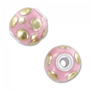 Perle ronde 14 mm motif bulles Rose/Doré x1