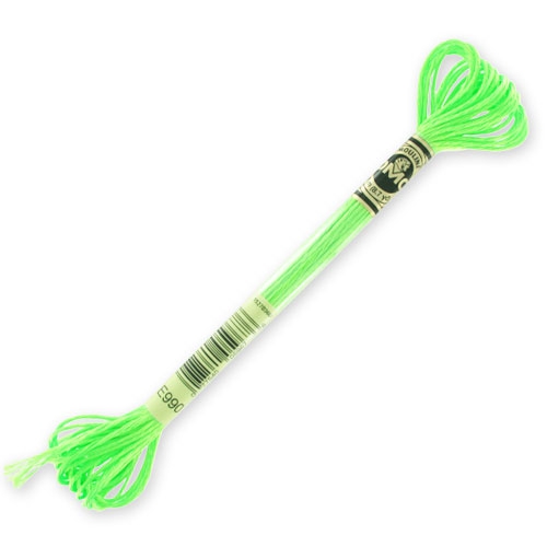 Fil à broder DMC Mouliné Effet Lumière Vert Fluo (E990) x8m - Perles & Co