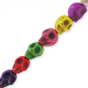 Assortiment de perles têtes de mort imitation Howlite teintées 10 mm Multi x38cm