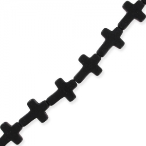 Perle Croix imitation Howlite teintée 16 mm Noir x1