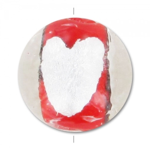 Perles rondes 14 mm décor coeur Rouge x5