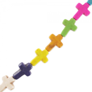 Assortiment de perles croix imitation Howlite teintées 16 mm Multicolore