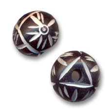 Perles rondes aplaties décorées 14x11 mm x5
