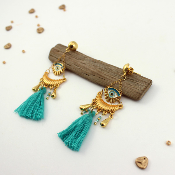 Schéma DIY boucles d'oreilles ethniques et breloque oeil