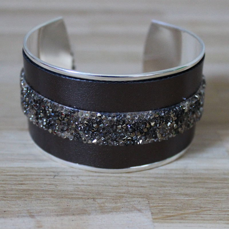 Bracelet Manchette Simili Cuir Crystal Rocks Perles Co
