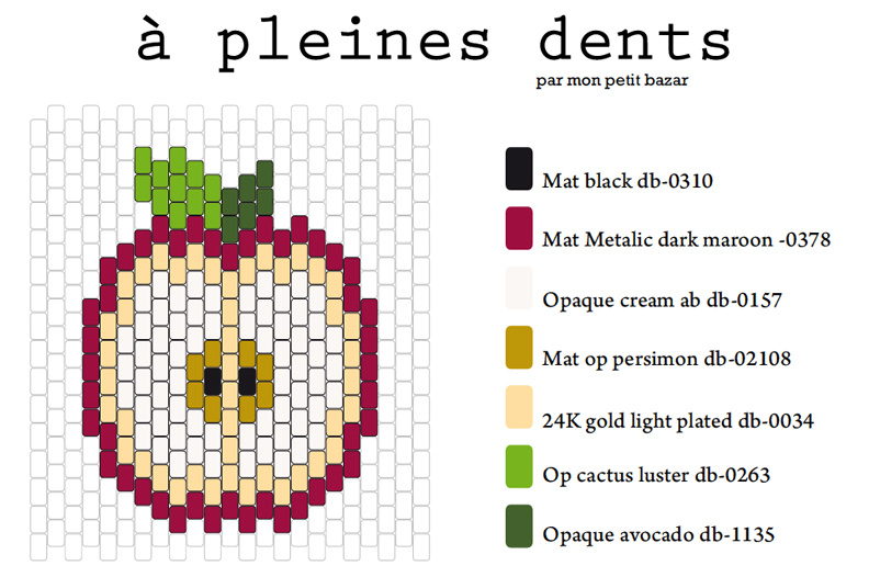 Assortiment de Pin's tranches de fruits en tissage de perles Miyuki : Etape 1 Assortiment de Pin's tranches de fruits en tissage de perles Miyuki : Etape 1