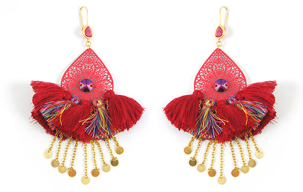 Boucles d'oreilles Andalouses rouges pompons pierre à coudre PureCrystal final Boucles d'oreilles Andalouses rouges pompons pierre à coudre PureCrystal final