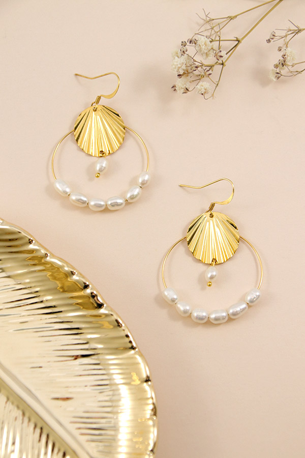 Schéma Boucles d'oreilles intercalaire coquillage et perles d'eau douce Schéma Boucles d'oreilles intercalaire coquillage et perles d'eau douce