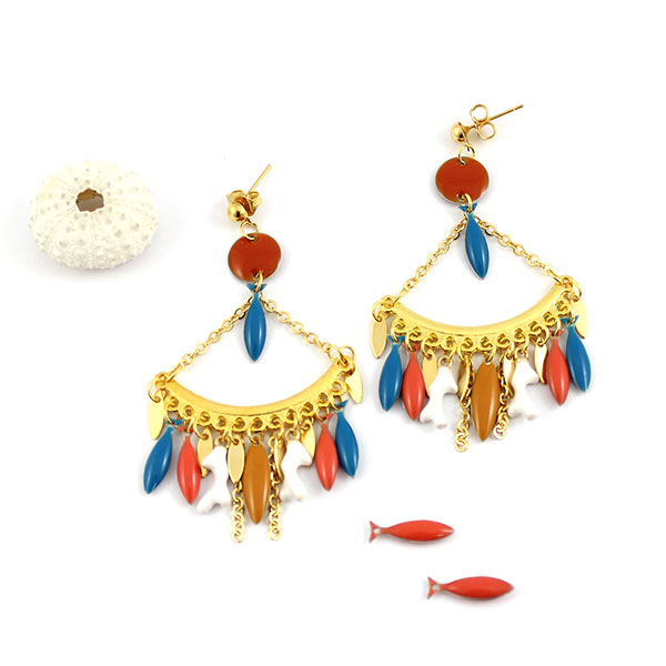 Boucles d'oreilles pendantes avec des sequins en résine époxy