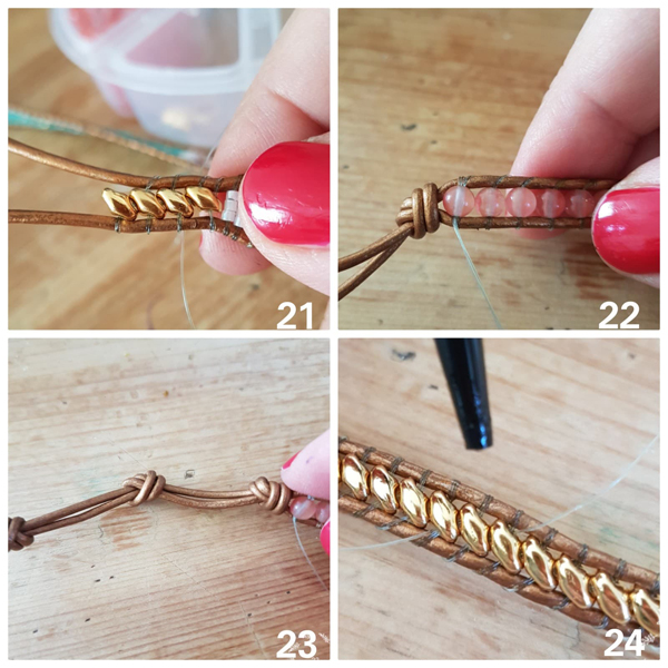 Bracelet wrap 5 tours avec des perles Miyuki Delicas, améthystes et cordon de cuir par Miss Wrap : Etape 6