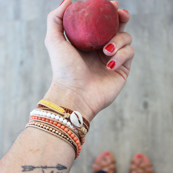 Schéma Bracelet wrap en cuir 5 tours avec coquillage Cauri et des perles Miyuki