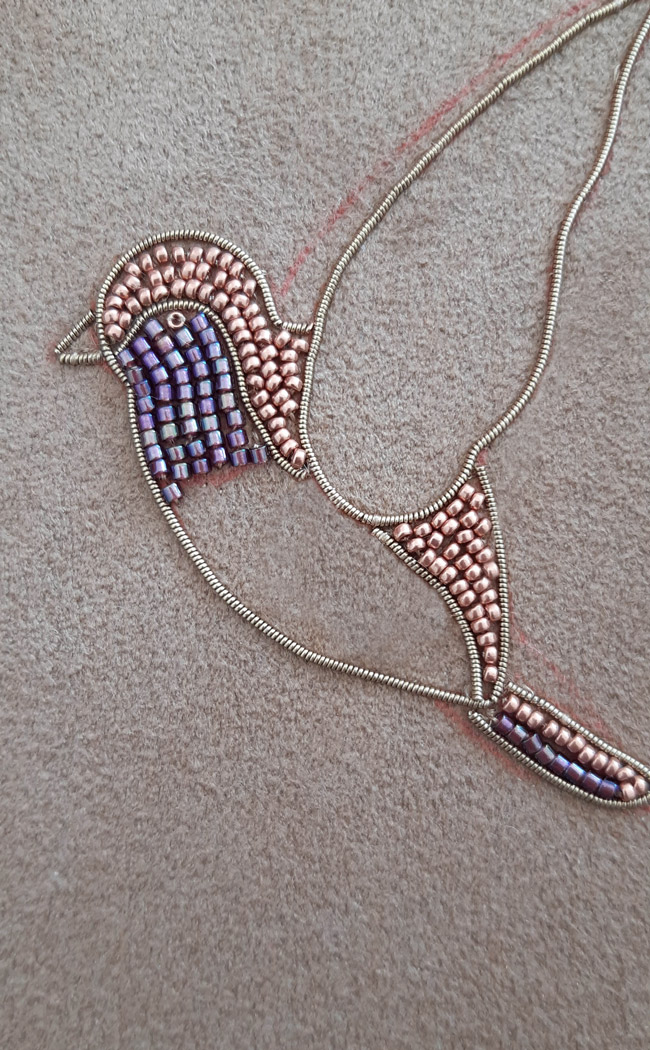 DIY Broche oiseau en broderie d'or avec cannetille et jaseron par Dame Moustache : Etape 7