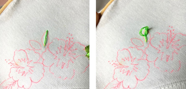 DIY broderie frise Hibiscus sur un col de tee-shirt : Etape 4