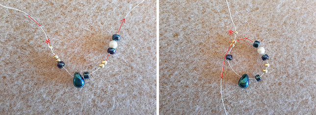 Collier élégant avec nacrées PureCrystal, mini-gouttes et rocaille Toho : Etape 1