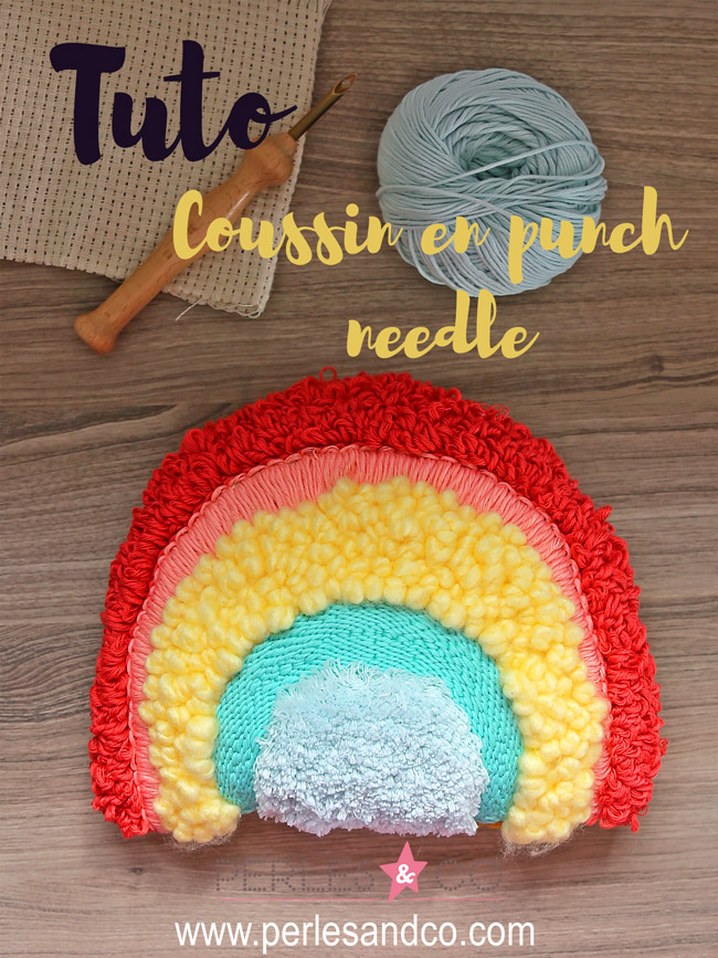 DIY Coussin arc en ciel en punch needle