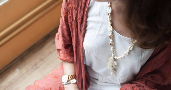 Collier Sautoir Vintage Coquillage Plage Déco Sable - Occasion