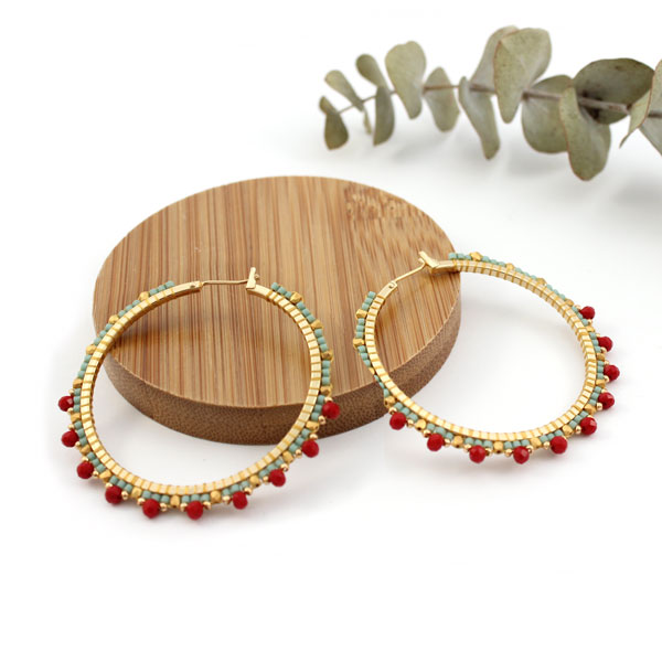 Boucles D'oreilles Créoles Longues Perles émaillées Avec Strass - Multicolore Occasion