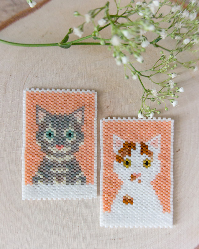 Schéma Tissage peyote motif chat blanc et roux polaroid