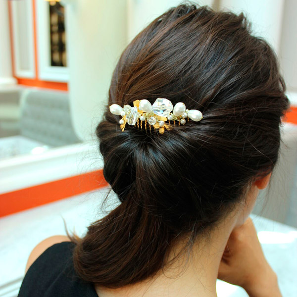 Barrette à Cheveux Peigne Strass Multicolore - Métal Doré Sans Nickel