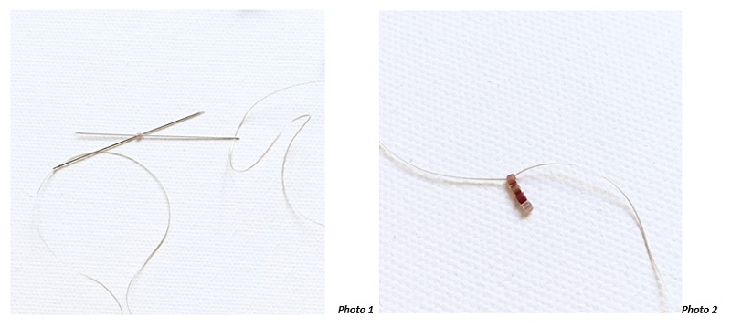 Boucles d'oreilles tissées en perles Miyuki Delicas style amérindien en Brick Stitch : Etape 2