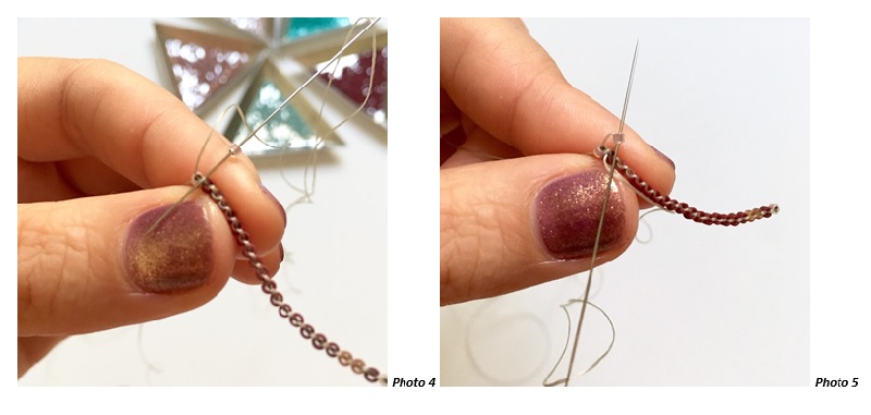 Boucles d'oreilles tissées en perles Miyuki Delicas style amérindien en Brick Stitch : Etape 3