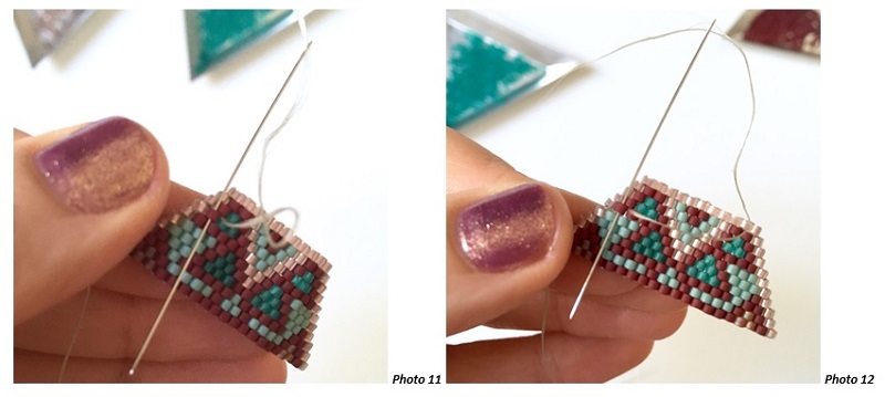 Boucles d'oreilles tissées en perles Miyuki Delicas style amérindien en Brick Stitch : Etape 5