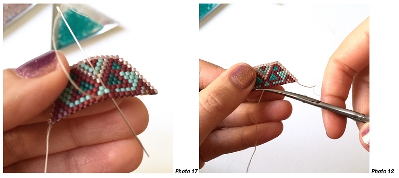 Boucles d'oreilles tissées en perles Miyuki Delicas style amérindien en Brick Stitch : Etape 6