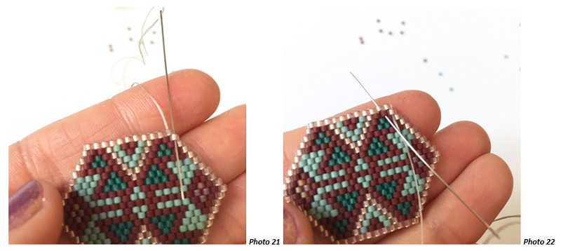 Boucles d'oreilles tissées en perles Miyuki Delicas style amérindien en Brick Stitch : Etape 9