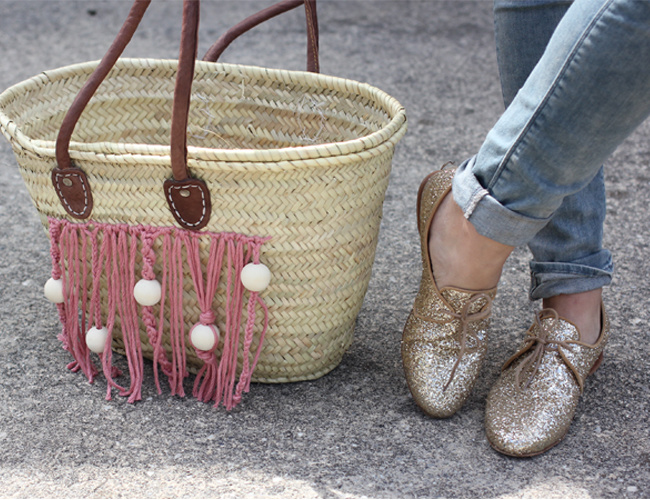 Customiser un panier avec de la laine Natura XL et tissage macramé