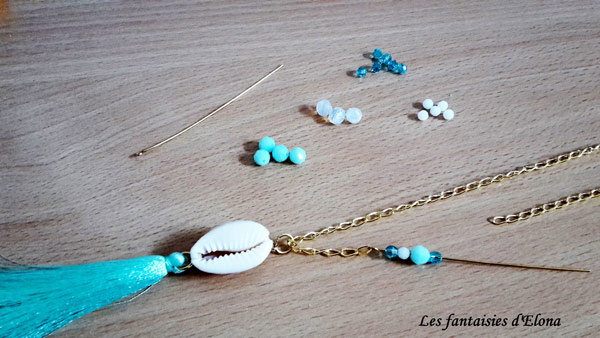 Parure Collier Bague et Bracelet Coquillages et pompon : Etape 8