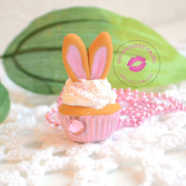 Sautoir Cupcake Oreilles de Lapin en Fimo et Creme Wepam s 2224 9