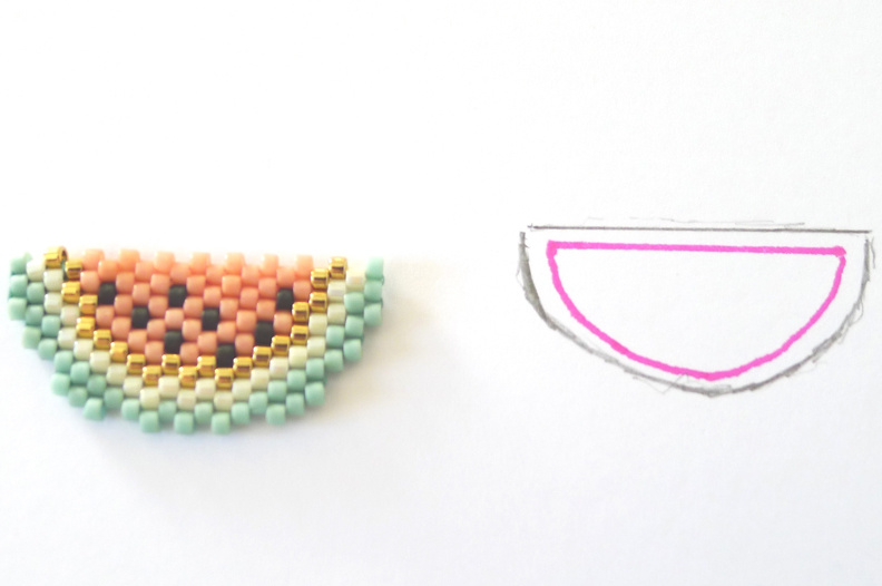 Assortiment de Pin's tranches de fruits en tissage de perles Miyuki : Etape 9 Assortiment de Pin's tranches de fruits en tissage de perles Miyuki : Etape 9