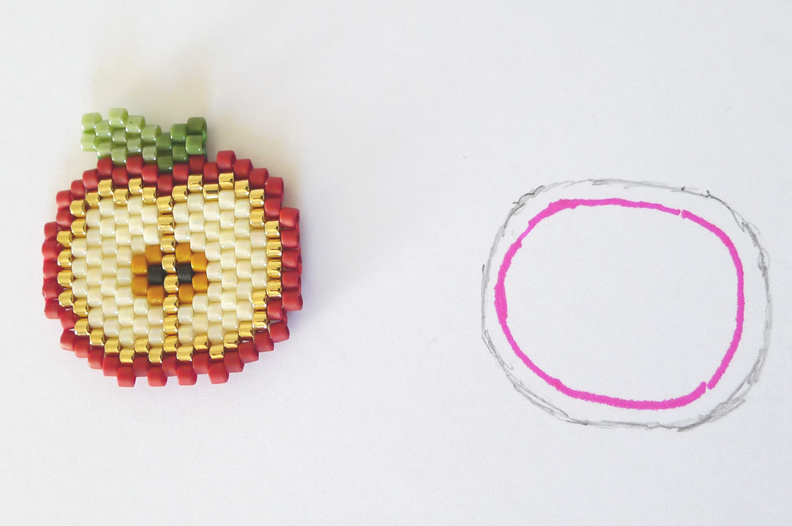 Assortiment de Pin's tranches de fruits en tissage de perles Miyuki : Etape 3 Assortiment de Pin's tranches de fruits en tissage de perles Miyuki : Etape 3