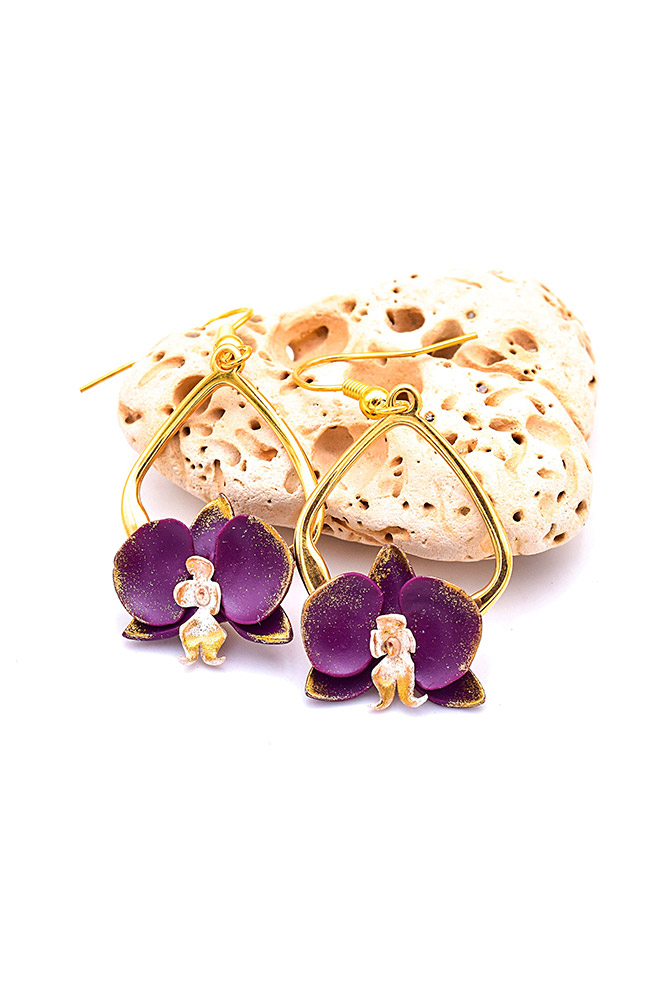 Schéma DIY boucles d'oreilles pendantes orchidées en pâte polymère