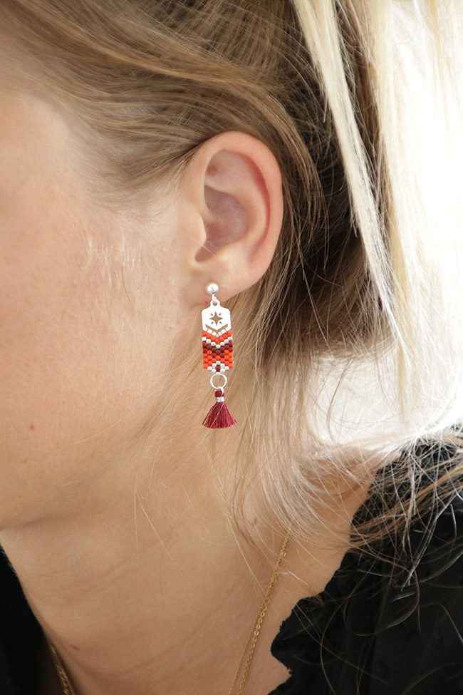 Schéma Boucles oreilles rouges miyuki embouts tissage argent 925