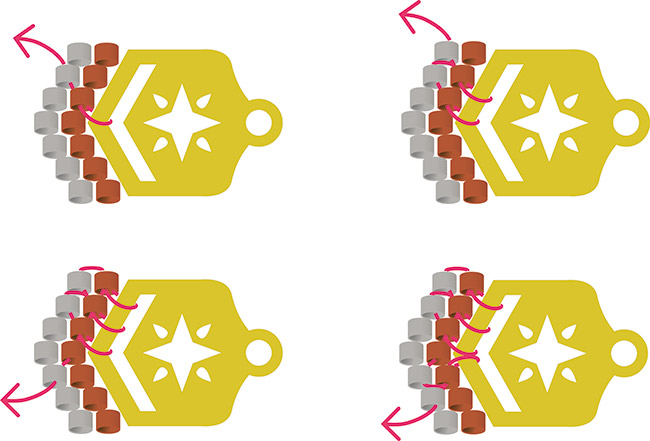 Boucles oreilles rouges miyuki embouts tissage argent 925 : Etape 7