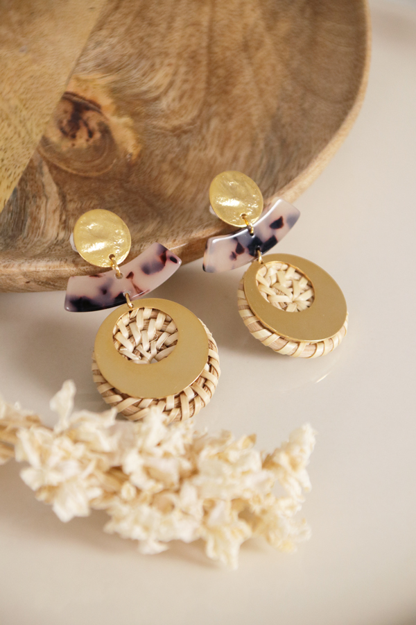 DIY Fancy pendant earrings in acetate and rattan Perles Co