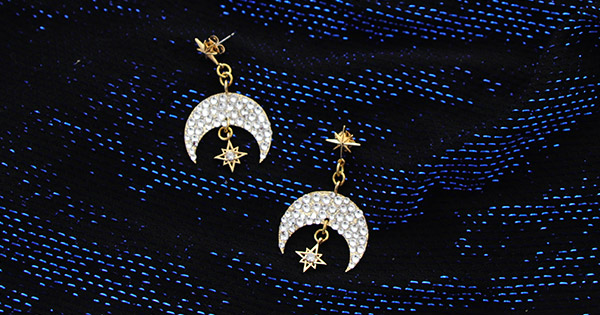 Boucles d'oreilles lune et strass