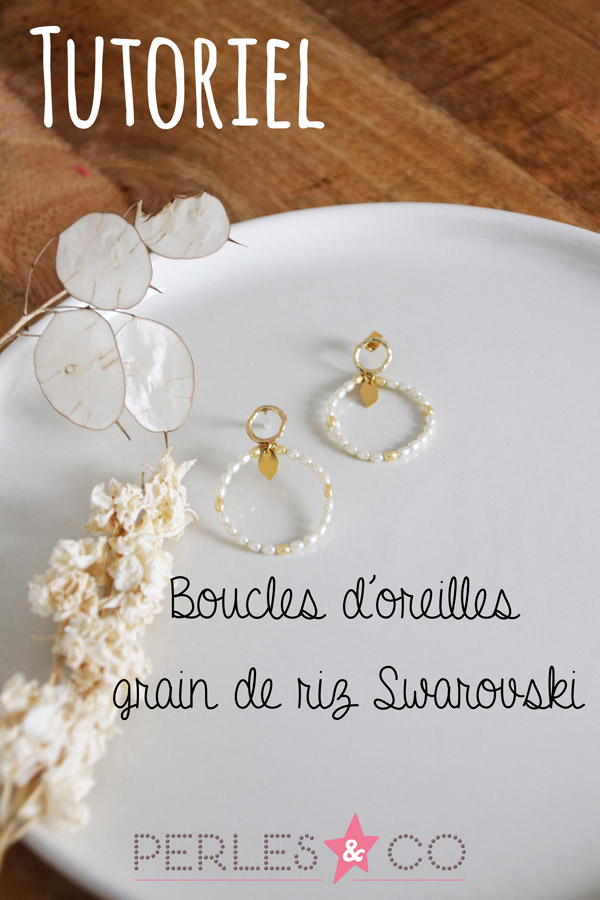 Schéma Boucles d'oreilles créoles dorées avec perles nacrées PureCrystal grain de riz