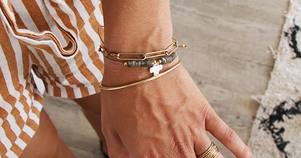 Bracelet réglable en perles heishi Labradorite et gold filled (or laminé)