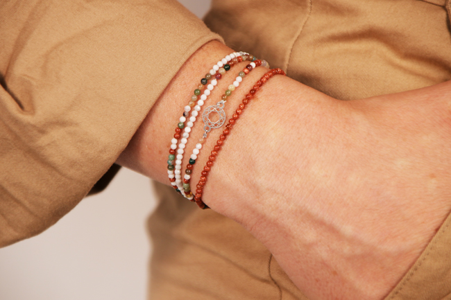 Bracelet multirang en pierres gemmes et intercalaire en argent 925