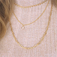 Collar Tuto de varias hileras de oro con cadenas y colgante de cristal