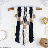 Tejido de pared DIY Deco macram� en madera flotante y lana