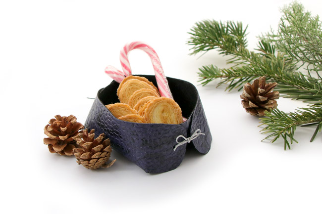 DIY Panière facile en simili cuir serpent bleu marine