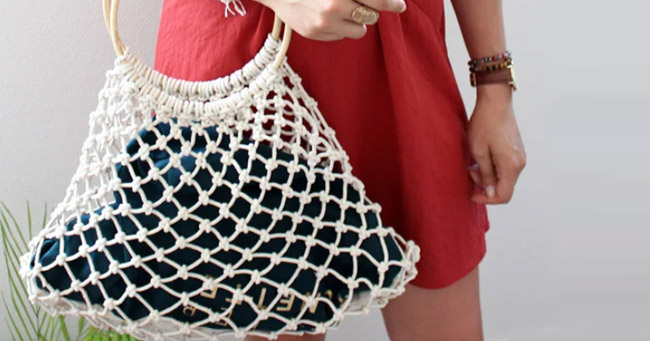 sac de provision ou sac de plage en macram&eacute;