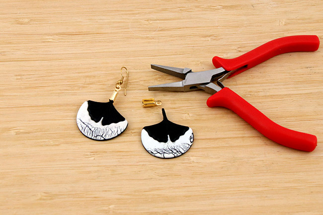 Boucles d'oreilles polymère raku et gingko : Etape 12