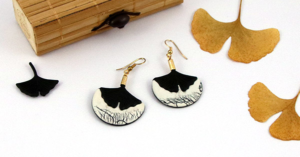 Boucles d'oreilles polymère raku et gingko