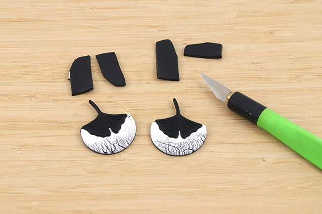 Boucles d'oreilles polymère raku et gingko : Etape 9