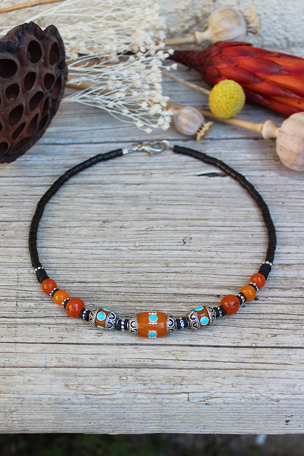 Schéma Collier perles cloisonnées en pâte polymère imitation faux ambre