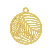 Breloque feuille de palmier 18.5 mm en Argent 925 Doré à l'or fin x1